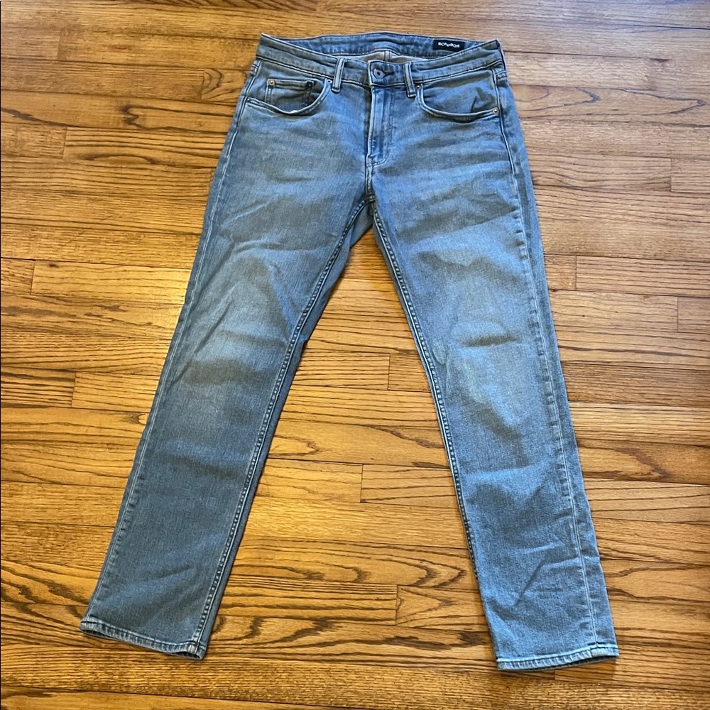 Soft Bonobos Medium Blue Denim Jeans with Stripped Lined Pockets Sz 31/30